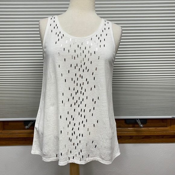 Eileen Fisher Tops - S // Eileen Fisher Ivory Embellished Linen Tank Top